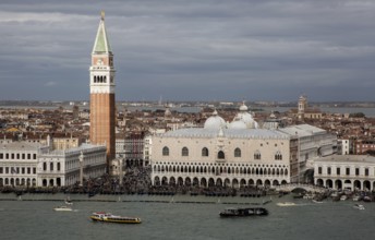 Venice, Campanile of San Marco Doge's Palace and others seen from the tower of the church of San