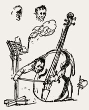 The bass player dell'Occa, historical caricature from the 19th century by E. T. A. Hoffmann