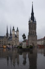 Halle S Marktplatz 56021, view from southeast with market church and red tower in the centre