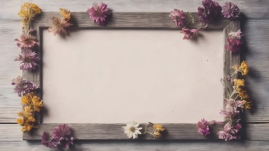 Background with dried flowers and Frame. Empty place for your text. AI generated image, ai