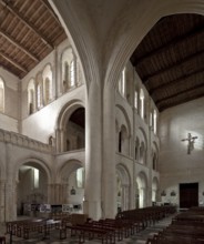 Cerisy-la-Forêt, Normandy, abbey church interior facing south-west with 18th century transept