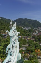 View of a traditional architecture with mountain landscape in the background, penang, malaysia