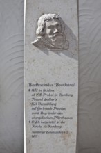 Kemberg Memorial stele in front of the town hall for Bartholomäus Bernhardi reformer and provost