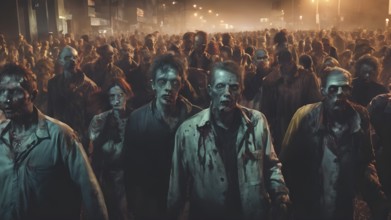 Silhouettes of scary zombies walking at night. AI generated image, ai