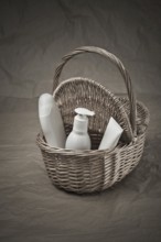 Basket with bottles and tube