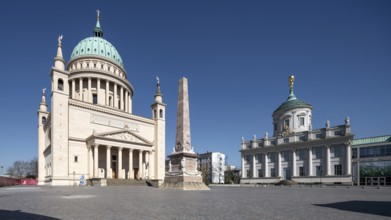 Potsdam, reconstructed Alter Markt, Old Town Hall and the Nikolaikirche on the left