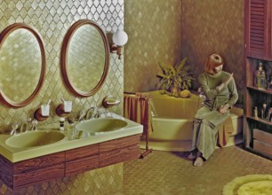 Vintage photo 1973, bathroom with woman, Germany, Europe