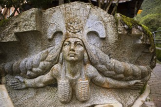 Pachamama sculpture in Machu Picchu Pueblo or Aguas Calienes, Cusco region, Peru, South America