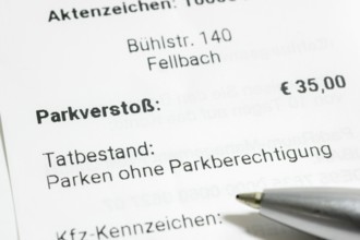 Ticket, parking offence, parking ticket, demand for payment, pen, Baden-Württemberg, Germany,