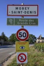 Town sign of Morey-Saint-Denis on the Route des Grand-Crus, Route of Fine Wines, Côte-d'Or