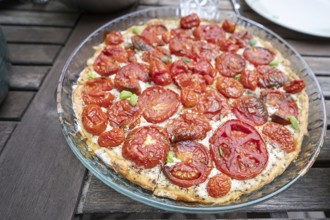 Fresh quiche with tomatoes, Bavaria, Germany, Europe