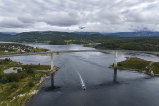 Bridge over Saltstraumen, strongest tidal current in the world, Helgeland coast, Nordland, Bodø,