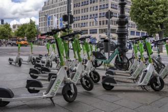 Electric scooters parked in the city, Berlin, Germany, Europe