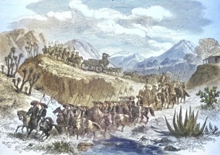 Convoy with silver ingots from the silver mines on the way to Mexico City, 1869, Mexico, Historic,
