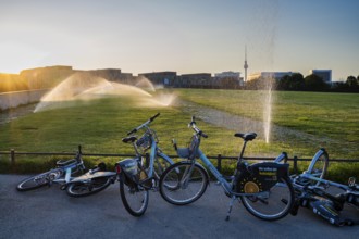 Irrigation in Spreebogenpark, Berlin, Germany, Europe