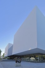 Museum Reinhard Ernst for abstract art by architect Fumihiko Maki, emblem, white modern building,