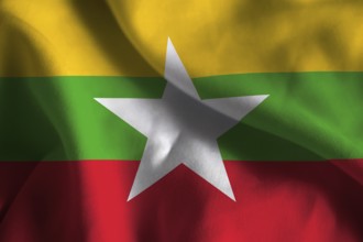 A ruffled fabric flag of Myanmar