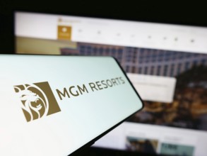 Stuttgart, Germany, 08-04-2023: Smartphone with logo of hospitality company MGM Resorts