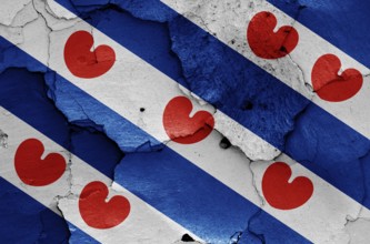Flag of Friesland painted on cracked wall