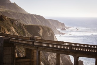 A view of Bixby Bridge out to the Pacific Ocean near Big Sur, California, USA, North America