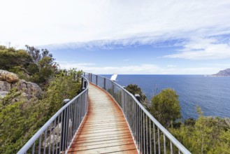 Cape Tourville lighthouse and walk on a cool spring day in Freycinet Peninsula, Tasmania,