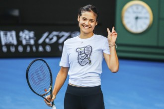 EMMA RADUCANU of Great Britain during a practice session ahead of the 2022 Australian Open at