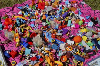 Small toys at a country flea market, Province of Quebec, Canada, North America