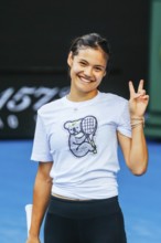 EMMA RADUCANU of Great Britain during a practice session ahead of the 2022 Australian Open at