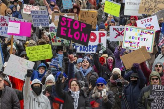 Lansing, Michigan USA - 5 February 2025 - People rally at the Michigan state capitol to oppose