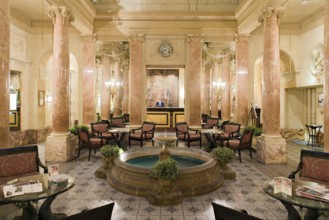 The wonderfull belle epoque styled lobby of the leading hotel Beau Rivage Palace in Lausanne