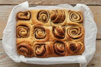 Top view cinnamon rolls tray