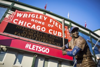Chicago, USA, August 12, 2015: The famous signage on a warm summer's night at Wrigley Field, North
