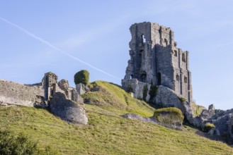 Corfe, Dorset, UK, September 21 : View of Corfe Castle ruins in Corfe, Dorset on September 21, 2022