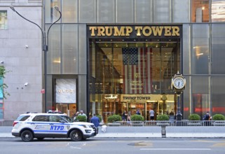 Police train in front of Trump Tower entrance, 5th Avenue, Manhattan, New York City, New York, USA,