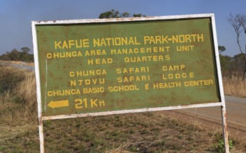 Sign at Kafue National Park, Zambia, sign at Kafue National Park, Zambia, Africa
