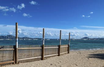 On the beach of Port de Pollença or Pollensa, Serra de Tramuntana, Majorca, Balearic Islands,