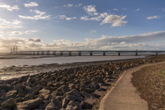 The Prince of Wales Bridge, leading the M4 over the River Severn, seen from Severn Beach, South
