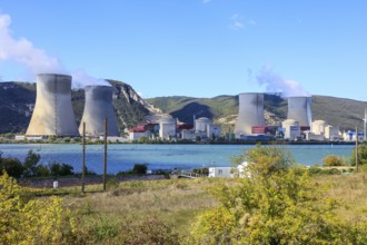 Nuclear power plant centrale nucleaire de Cruas-Meysse on the western bank of the Rhone between