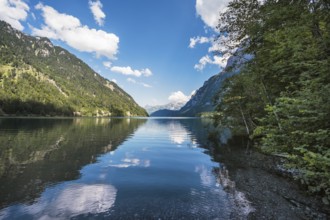 View over Lake Klöntal, Canton Glarus, Switzerland, Europe