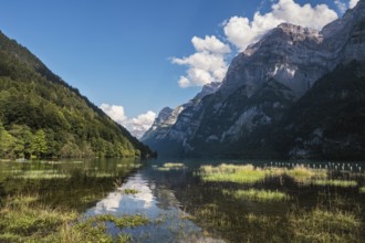 View over the Klöntalersee, with the Glärnischgruppe up to 2915 metres high, Canton Glarus,