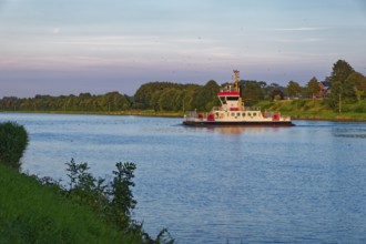 The Pillau canal ferry at the Sehestedt-Süd ferry terminal on the Kiel Canal. Sehestedt,
