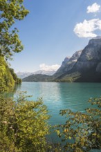 View over the Klöntalersee, Klöntal, Canton Glarus, Switzerland, Europe
