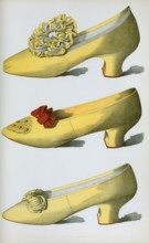 Shoe fashion in 1900, Women's shoes, Two yellow satin shoes, the first worn on stage by the actress