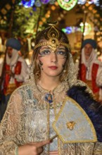 Woman in traditional clothes, Moors and Christians Parade, Moros y Cristianos, Jijona or Xixona,