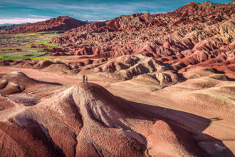 Red rock mountain formation of Biger district, Gobi-Altai province, Mongolia, Asia