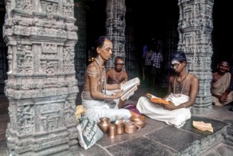 Reciting vedhas in the dancing hall Nrithya Saba in Thillai Nataraja temple in Chidambaram, Tamil