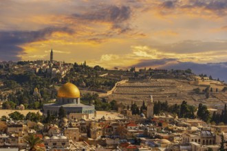 Panoramic view of the old town of Jerusalem just after sunrise