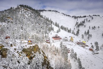 Winter view of Aglag Buteel Monastery, DarkhanUul Province, Mongolia, Asia