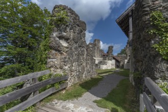 Entrance to the ruins of Alt-Trauchburg Castle, 13th century. The ruin is one of the best preserved