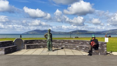 Memorial to Charlie Chaplin with bronze statue, coastline, Waterville, Ring of Skellig, Ring of